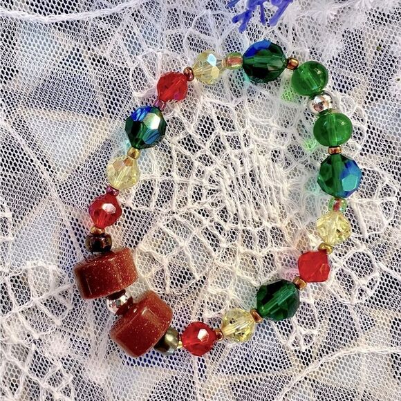 Colorful Beaded Stretch Bracelet with Goldstone - Picture 2 of 9